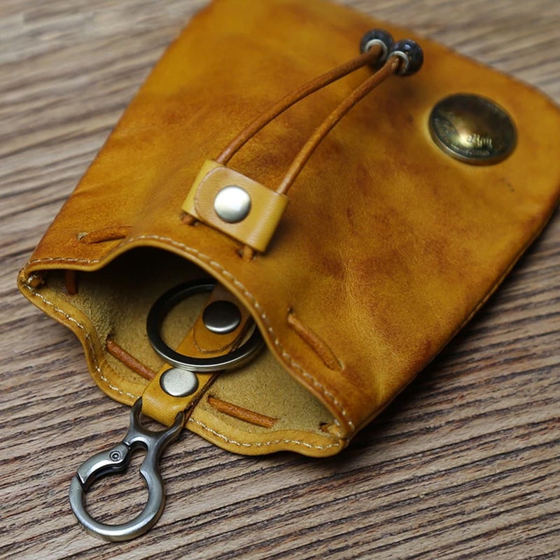 LFWATAXY Store محفظة عملات جلدية أصلية من العصور الوسطى، حقيبة خصر لتنظيم العملات، حافظة تغيير صغيرة من الجلد للرجال والنساء (أصفر) - Image 4